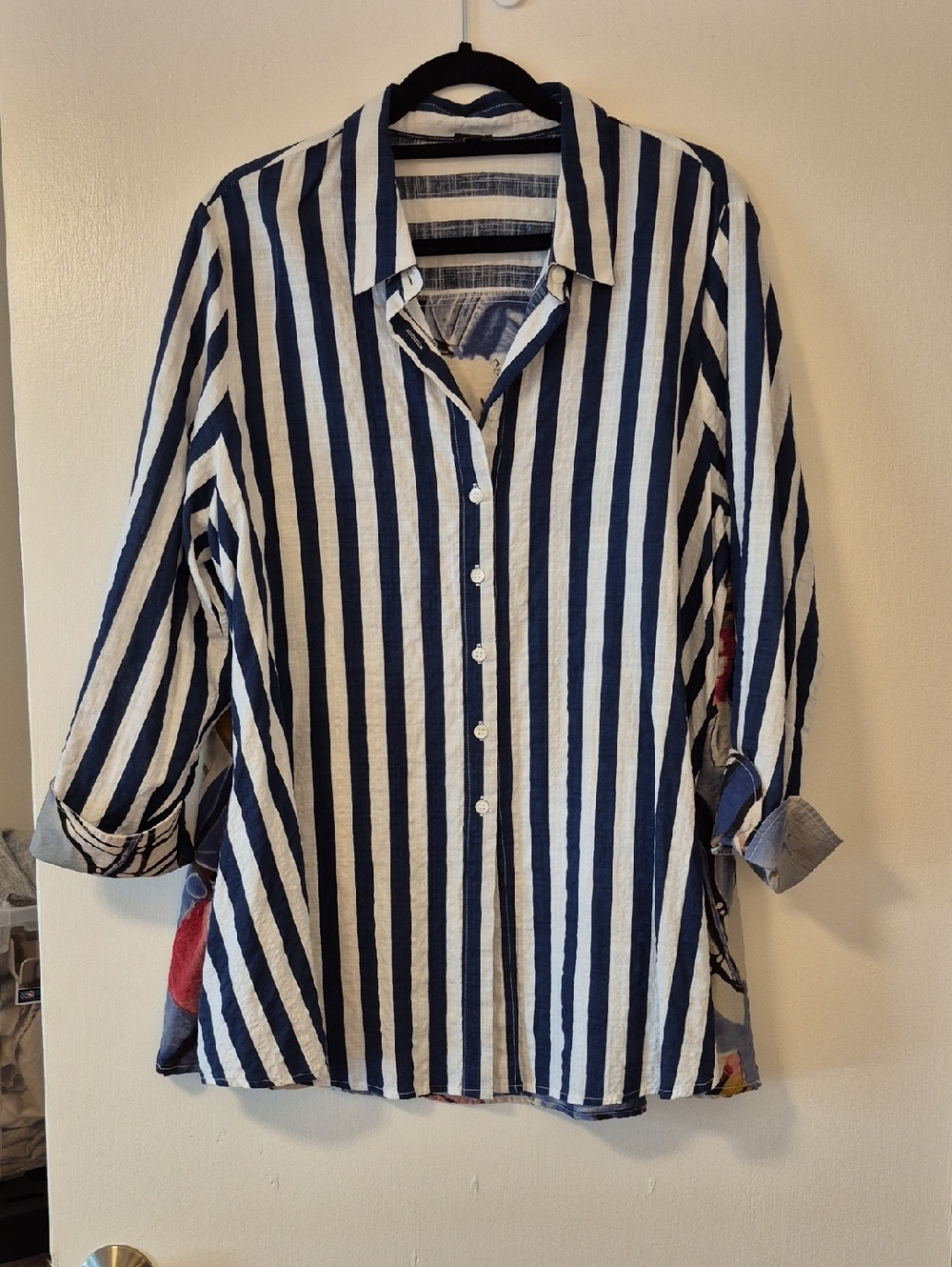 Shana Mixed Print Art Shirt • Striped Front + Abstract Back • Size - XXL